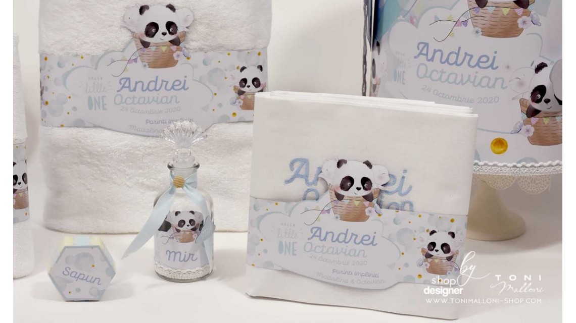 Trusou de botez cu ursuletul Panda ursul polar si baloane de aer cald Panda 11